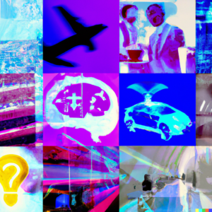 A collage of various AI applications, such as healthcare, finance, and transportation.