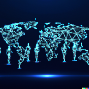 A global network of interconnected AI researchers and enthusiasts, symbolized by glowing lines on a world map