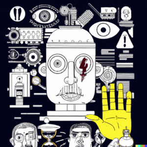 A playful and imaginative representation of iconic AI inventions and breakthroughs throughout history.