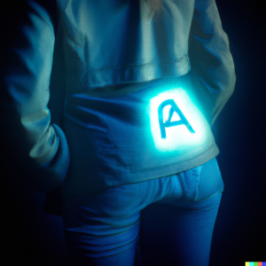 A person pulling out a glowing AI symbol from their pocket