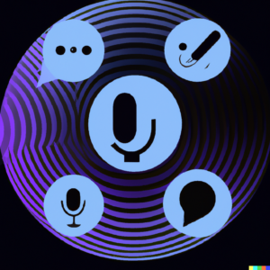 the major voice assistants surrounded by digital orbits