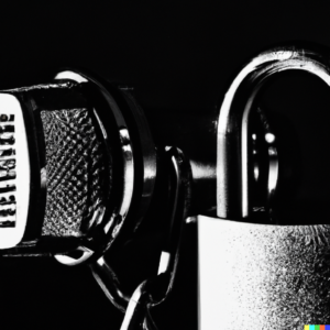 juxtaposition of a microphone and a padlock