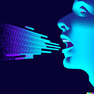 silhouette of a person speaking with digital waves emanating from their mouth